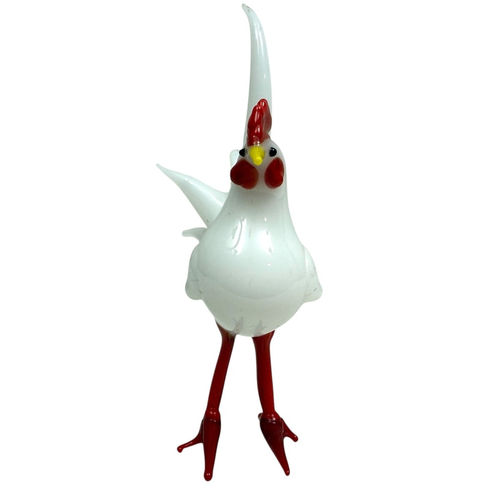 Murano Style Handblown Glass Rooster Chicken Figurine Menagerie Home Decor 3 in